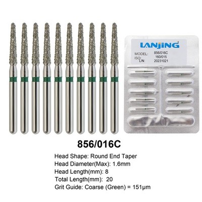 Dental Diamond Bur FG 856/016C Round End Taper Coarse Grit Green High Speed Bur