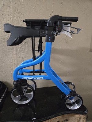 Drive Medical Nitro Sprint Foldable Rollator Walker with Seat - Tall - Blue