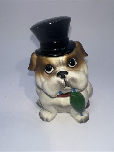 Estatuilla de perro Bulldog vintage porcelana antropomórfica pintada a mano Japón - Imagen 2 de 8