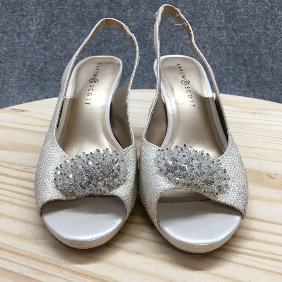 Karen Scott Tacones Mujer 10M Breena Cordones Crema Punta abierta Stiletto Informal NUEVO Foto 4 de 4