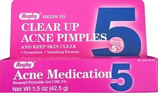 Rugby Acne Medication Gel Benzoyl 5% 1.5oz Tube -Expiration Date 01-2027