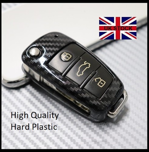 Carbon Fiber 3 Buttons Flip Key Fob Cover for Audi A3 S3 A4 A5 A6 A8 TT Q7 j58cf - Picture 1 of 4