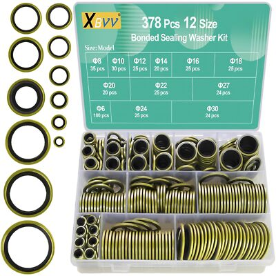 #ad 378 Pcs NBR Metal Bonded Sealing Washer Assortment Kit M6 M8 M10 M12 M14 M16 M1 $62.62