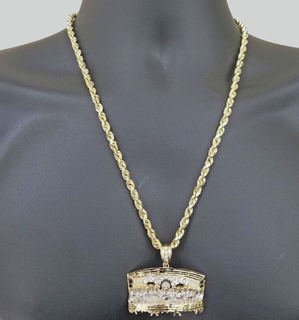 Gold Rope Chain With Last Supper Pendant Real 10k Yellow Gold Rope