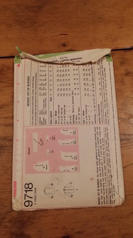 VINTAGE SIMPLICITY 1971 LADIES BLOUSE PATTERN 9718 SIZE 12 FREE ...
