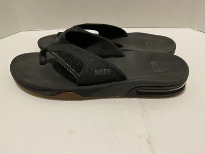 Mens REEF Fanning Black Bottle Opener Flip Flops Sandals  display picture 1