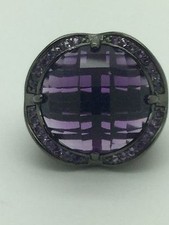 925 Sterling Silver Statement Ring-Large Purple Amethyst and CZ Stones- Size 7