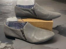 FRANCO SARTO Grey Leather Side Zippers Loafers Sz 9 M KRISTOF