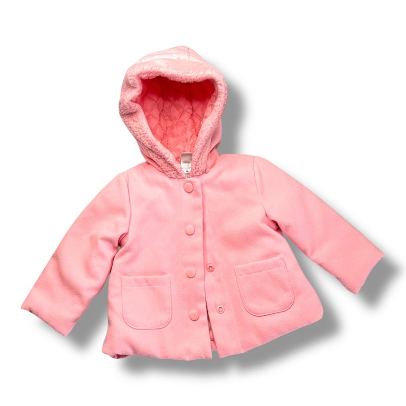 Toddler Girls Pink Peacoat with Hood Long Sleeves, Size 18 Months