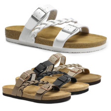 Women Slides Soft Cork Footbed Walking Slip-on Flat Sandals Arch Support NEW