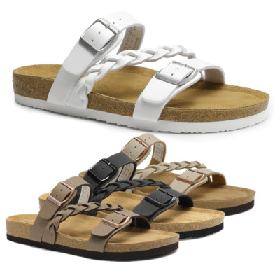 Women Slides Soft Cork Footbed Walking Slip-on Flat Sandals Arch Support