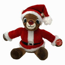 DAN DEE Singing Rudolph Reindeer VIDEO Light Up Red Nose 9" Plush Santa Suit