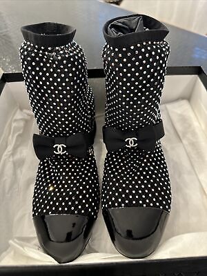 CHANEL 23S NEW TAGS GORGEOUS BLACK CRYSTAL BOOTS SHOES BOW CHANEL 23S NEW TAGS GORGEOUS BLACK CRYSTAL BOOTS SHOES BOW