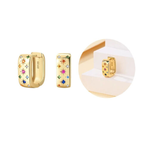 KUNSIR 18k Gold Plated Light Weight Women Hoop Earrings Square Huggie Earrings - Picture 3 of 6