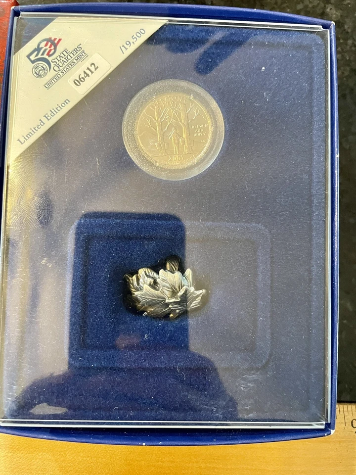 HALLMARK LIMITED ED. VERMONT STATE QUARTER W/PEWTER LEAF CLUSTER #6412/19500 - Image 3 of 4