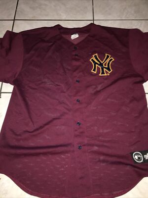 Vintage 90s New York Yankees Jersey By Majestic Burgundy Maroon SZ