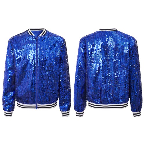 Girls' Ombre Sequin Bomber Jacket Sparkle Long Sleeve Kids Dance Tops Outwear - Picture 5 of 62