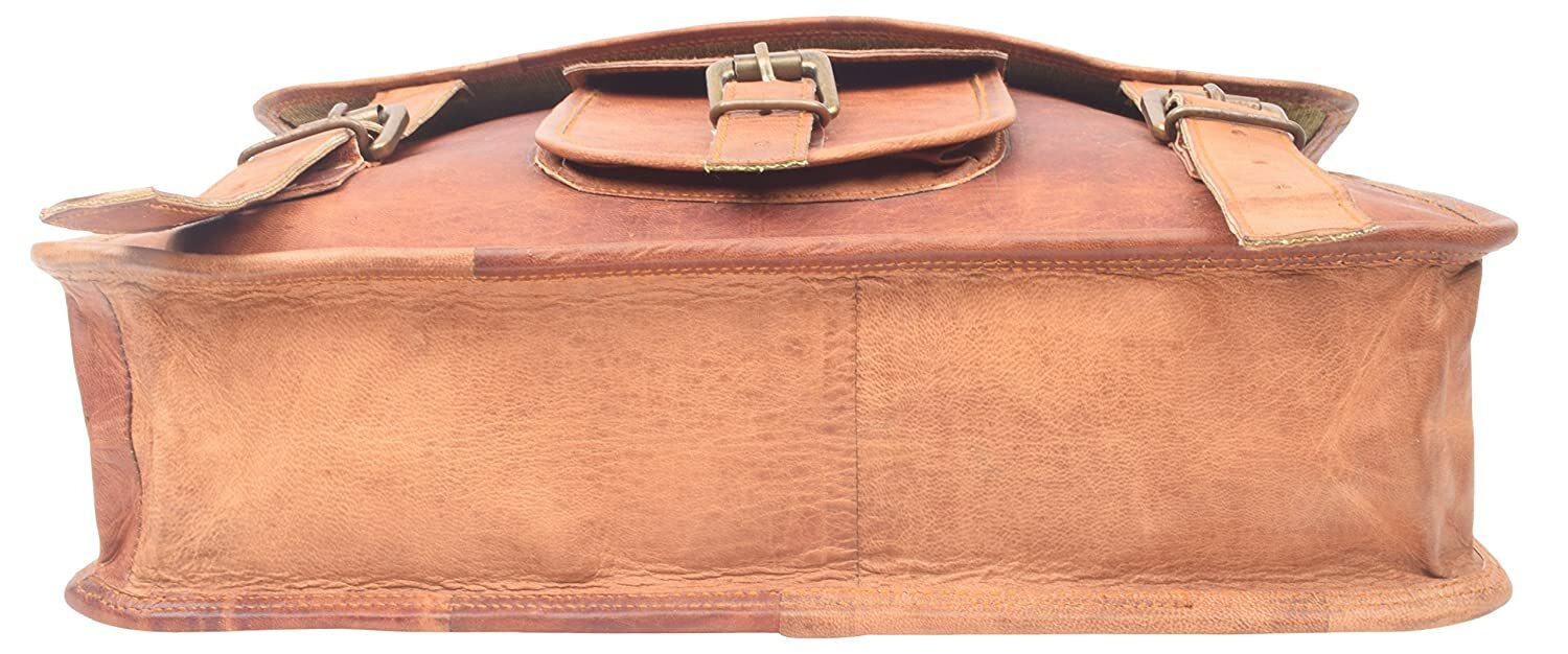 SAOLA Borsa a tracolla in pelle marrone sole naturale 15" vintage messenger custodi...