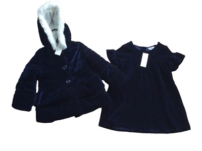 NEU MIT ETIKETT S W E T M & CO MITTERNACHTSBLAUER SAMTMANTEL UND PASSENDES KLEID 2-3 Jahre