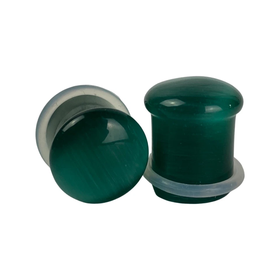Teal Cat Eye Stone Single Flare Plugs (STN-743) set ear gauges PICK SIZE - Image 3 of 3