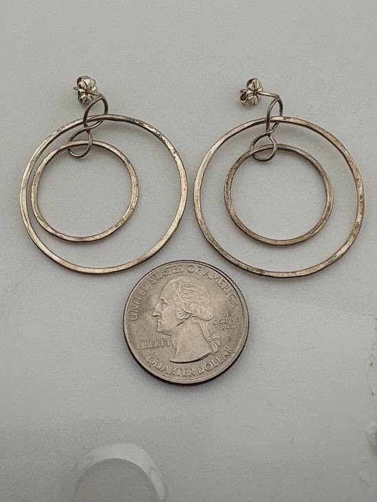 SIGNED STERLING SILVER DOUBLE CIRCLE DROP EARRING… - image 5
