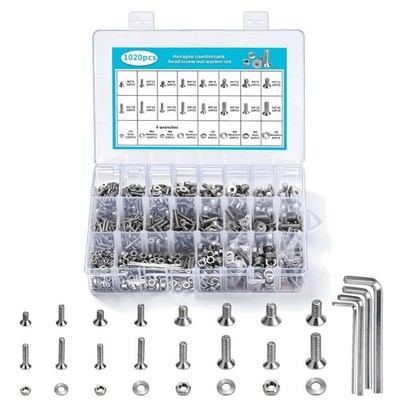 Schrauben Set 1020 Teile M3 M4 M5 M6 Senkkopf Muttern Unterlegscheiben rostfr...