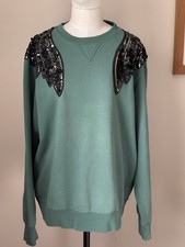 W;ear By Woo Uniqlo Green Wings Disco Sweatshirt Large Ditzy Glam Rock Boho
