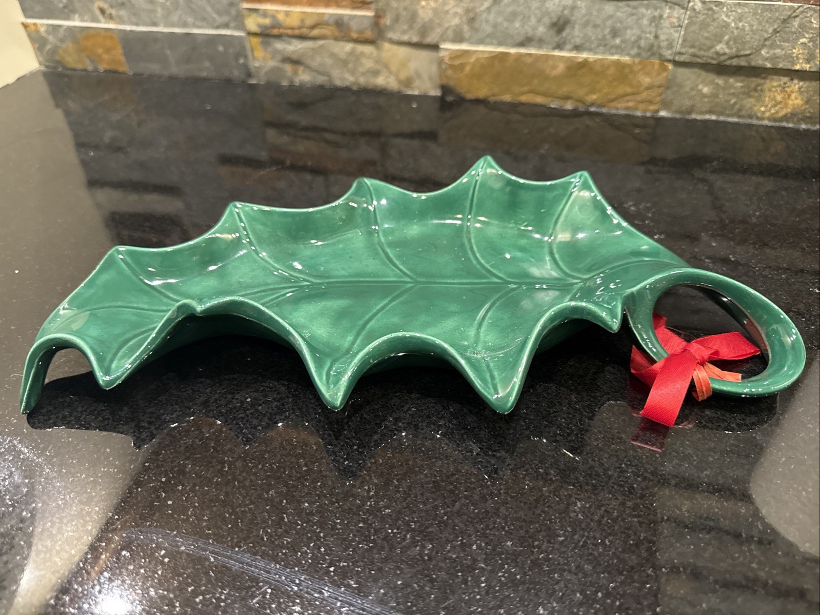 Holland Mold Christmas Holly Leaf 1960's Candy Nut Dish Green Nice Condition