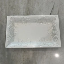 Over And Back White Embossed Grapevine Serving Platter, Rectangular 13.5"