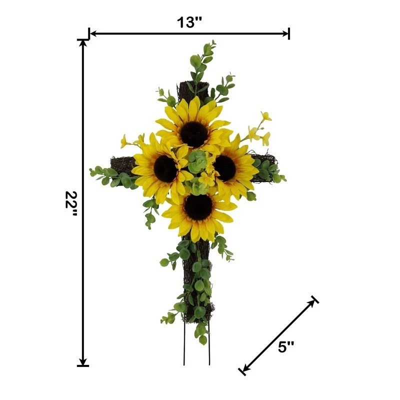 Декоративная мемориальная цветочная аранжировка 22 дюйма веточка крест подсолнух уличная могила - Изображение 3 из 4