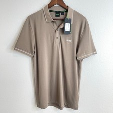 Hugo Boss Men  s Polo Shirt Slim Fit Taupe Beige Moisture Wicking Short Sleeve