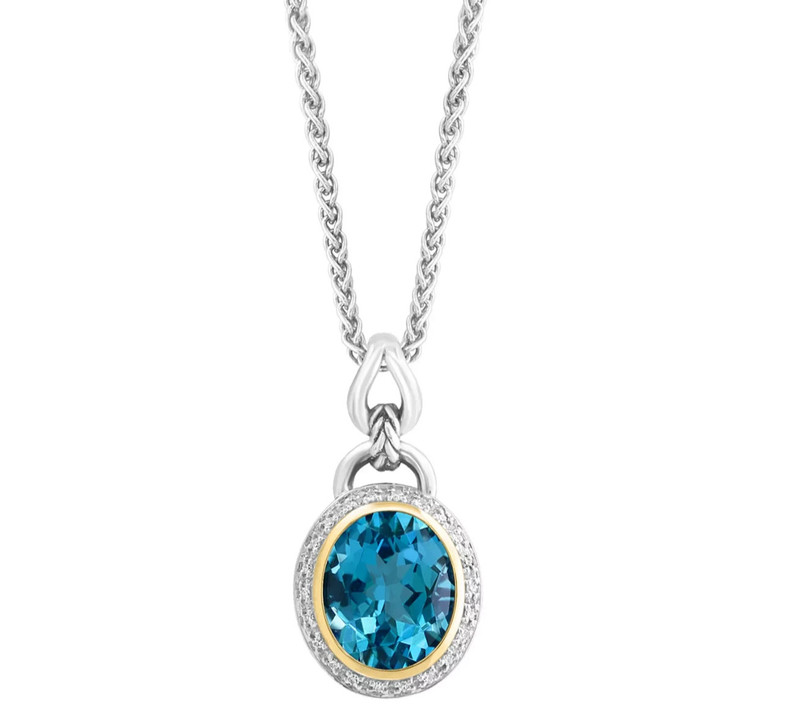EFFY Blue Topaz (5-7/8 ct. t.w.) & Diamond (1/10 ct. t.w.) Halo 18" Pendant Nec