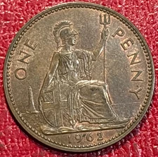 HIGH GRADE AU/UNC  1962 GREAT BRITAIN PENNY QUEEN ELIZABETH COIN-NOV186