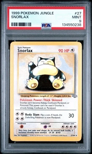 Snorlax 27/64 Jungle PSA 9 Jungle Mint - multiple Available Certs In The 13 Mil