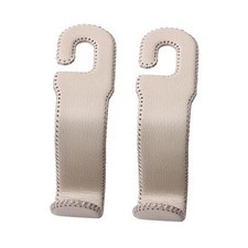 Leather Car Hooks for Headrest - Fully Leather-Wrapped U-Shaped Purse Beige