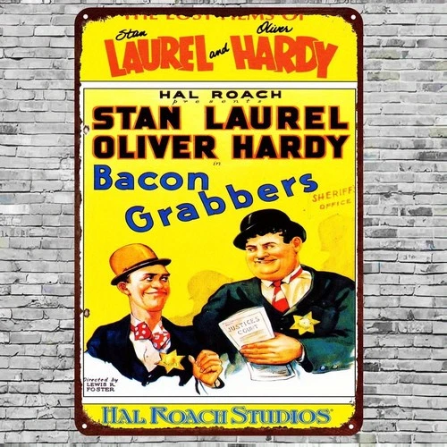 Tin Metal Signs Home Décor, "Collectible Art of Vintage Laurel & Hardy 'Bacon Gr