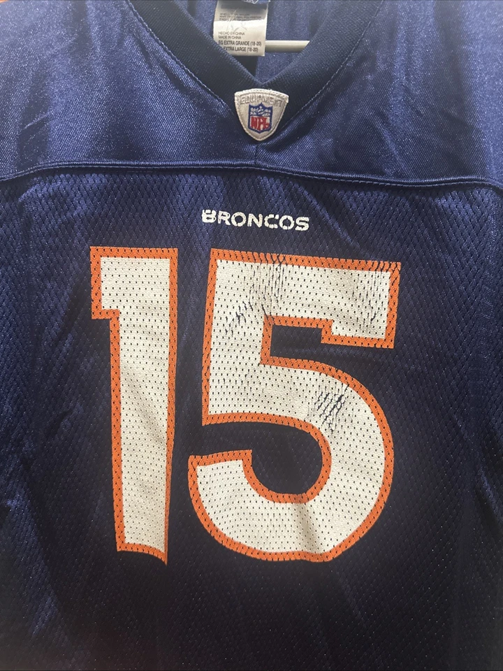 Camiseta deportiva de fútbol vintage Reebok Denver Broncos Tim Teebow #15 XL azul para jóvenes Foto 3 de 4