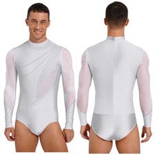 Mens Leotard Nightclub Jumpsuit Openable Crotch Bodysuit Rhinestone Dance Prom