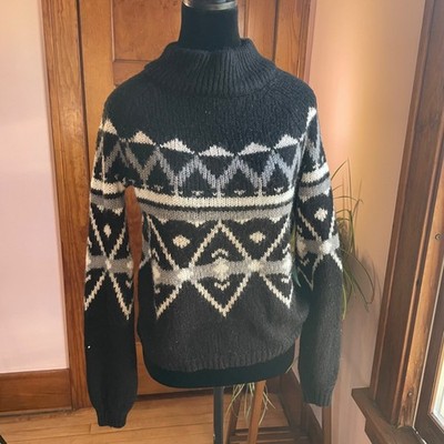 Y2K Black Nordic Ski Sweater Womens S Winter Snow Lodge Knit Cozy Goth Artist