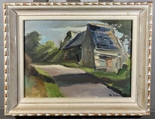 Oil On Panel Neo-Impressionist Depicting A Countryside Landscape Signed