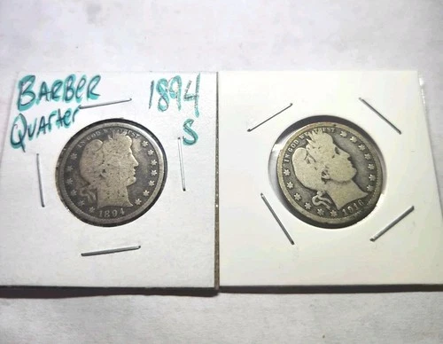 Lot of 2 U.S. Quarters 90% Silver 1894 S 1916 P Barber Lot  #22