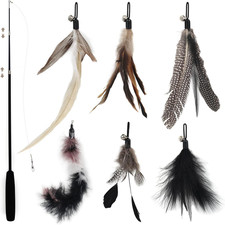 Interactive Cat Feather Toy Set - Retractable Teaser Wand with 6 Pcs Feather Ref