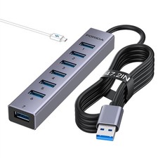 Gray Aluminum Alloy 8 Port USB Hub Splitter 7 USB 3.0 Type-C 5V/3A 47in Cable