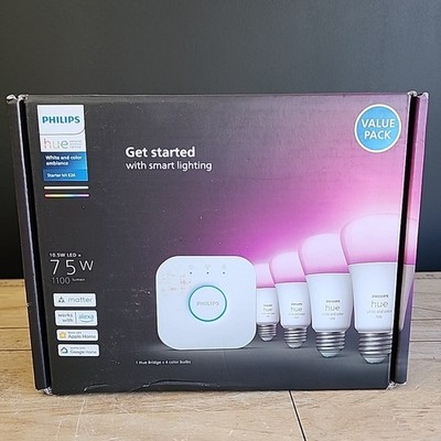 Philips Hue White and Color Ambiance A19 Bluetooth 75W Smart LED Starter Kit