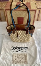 Borsa Brighton CHEYENNE in paglia e pelle intrecciata H70558 con perline turchesi, ciondolo...