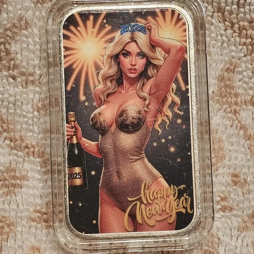 Bullion Baddies Series 1-Bubbly Brittney New Years 1oz .999 Silver Bar With COA