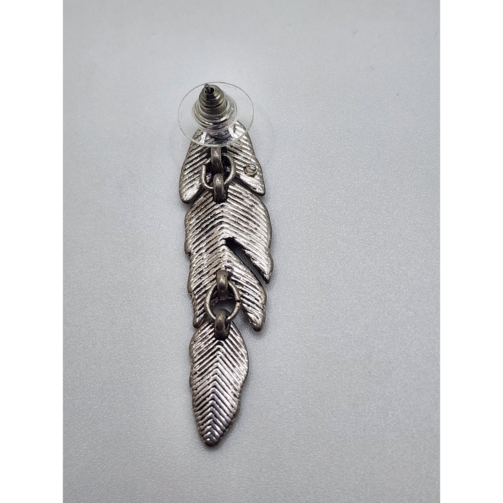 Silver Feather Rhinestone Dangle Earrings - image 5