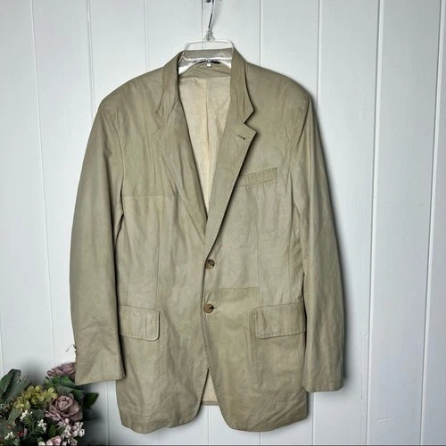 Paul Smith Leather Jacket Blazer Mens Medium 40 Taupe Made In Italy Sport Coat image 2