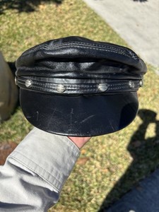 Harley-Davidson Men's L Vintage Biker Cap, With Medallions, Black, RARE! GC!