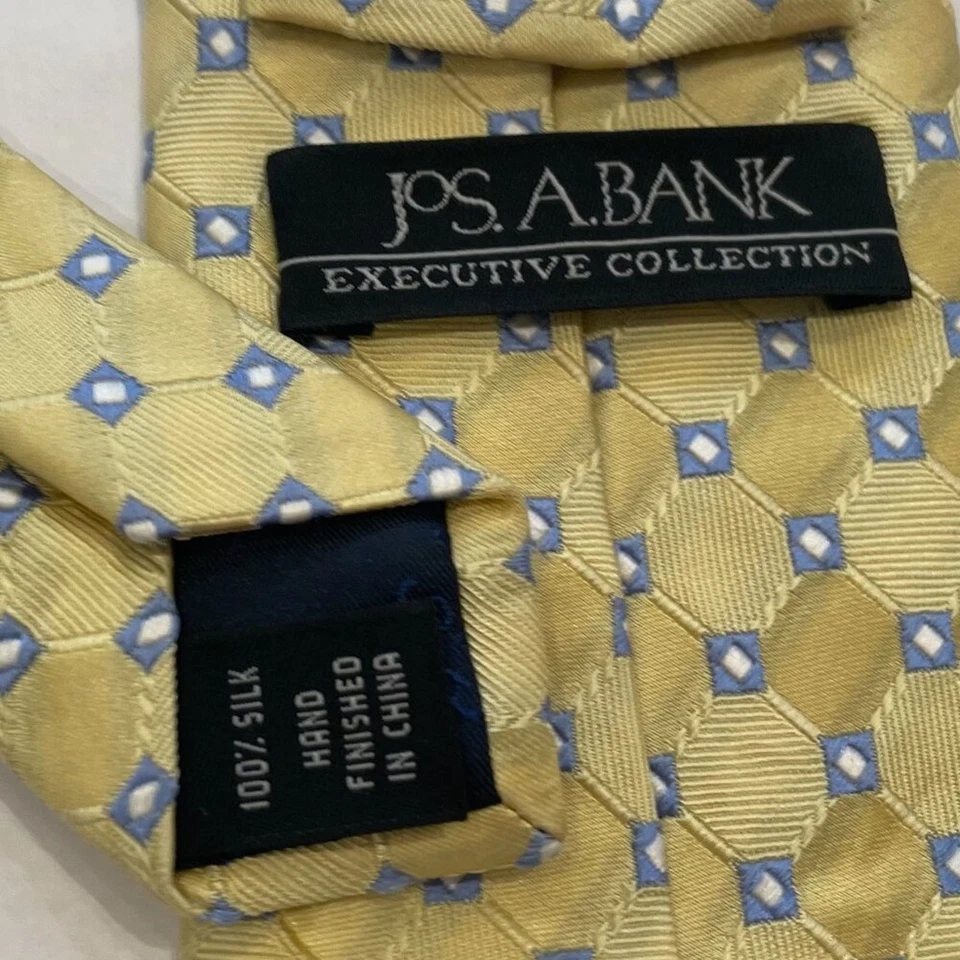 Jos. A. Bank Executive Collection Yellow Blue Geometric Print Silk Tie 58" Long - Image 4 of 4